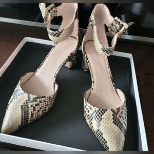Kurt Geiger Snake Print Ankle Strap Low Pump, size 38 | 7.5